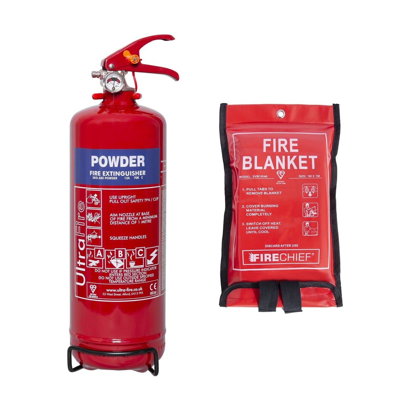 2kg Powder Fire Extinguisher & Fire Blanket