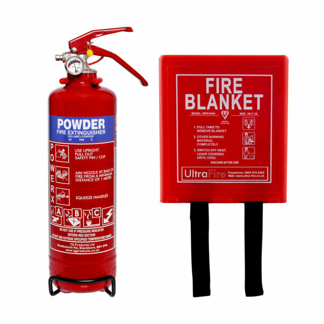 1kg Powder Fire Extinguisher and Hard Case Fire Blanket